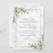 ほこりっぽいユーカリ植物性金ゴールド結婚グリーンリーI 招待状 (正面)