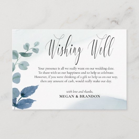 ほこりっぽいユーカリ結婚プトゥスの水の色の願い エンクロージャーカード (正面)