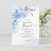 ほこりっぽいライトブルーフラワーズフローラボホブライダルシャワー 招待状 (スタンド正面)