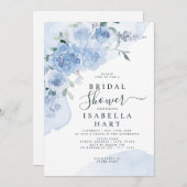 ほこりっぽいライトブルーフラワーズフローラボホブライダルシャワー 招待状 (正面/裏面)