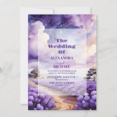 ほこりっぽいラベンダーモダンの結婚葉 招待状 (正面)