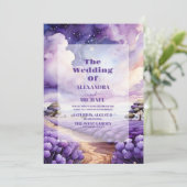 ほこりっぽいラベンダーモダンの結婚葉 招待状 (スタンド正面)