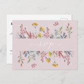 ほこりっぽいワイルドフラワーの水の色の食事の選択RSVP招待 インビテーションポストカード (正面/裏面)