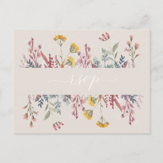 ほこりっぽいワイルドフラワーの水の色の食事の選択RSVP インビテーションポストカード (正面)