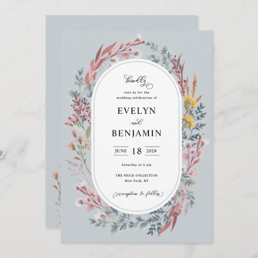 ほこりっぽいワイルドフラワーウォーター結婚式招待状 招待状 (正面/裏面)