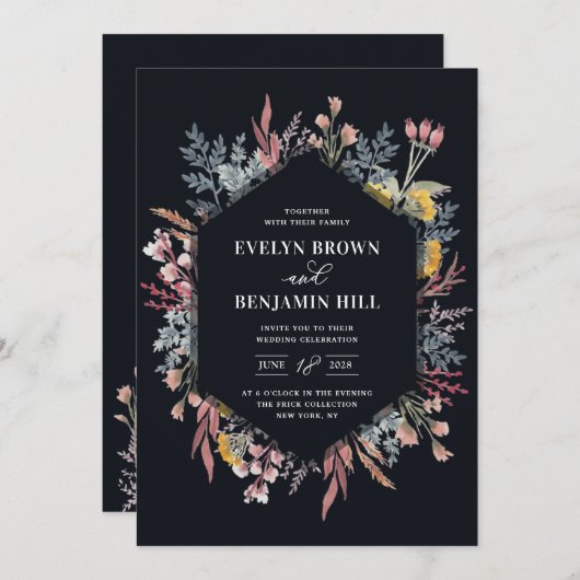 ほこりっぽいワイルドフラワーウォーター結婚式招待状 招待状 (正面/裏面)