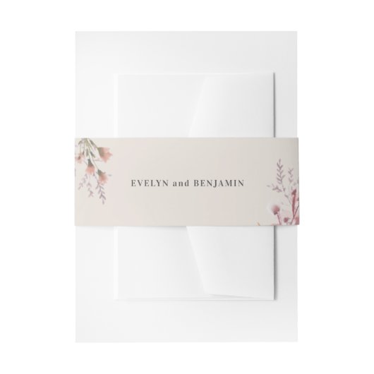 ほこりっぽいワイルドフラワーウォーター色のボタニッ結婚クス 招待状ベリーバンド (正面例)