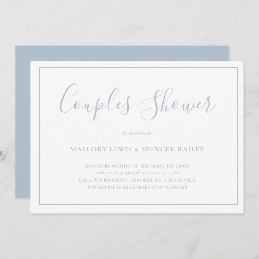 ほこりっぽい伝統的ブルーエレガントカップルのシャワー 招待状 (正面/裏面)