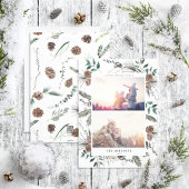 ほこりっぽい冬の水の色のボタニカル2フォトホリデー シーズンカード