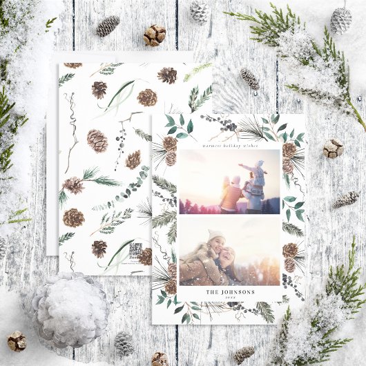 ほこりっぽい冬の水の色のボタニカル2フォトホリデー シーズンカード