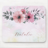 ほこりっぽい可愛いモノグラム名フラワーピンクガーリースクリプト マウスパッド (正面)