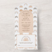ほこりっぽい桃のアーチ自然ボホレインボーベビーシャワー オールインワン招待状 (内側)
