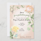 ほこりっぽい桃ヴィンテージ植物卒業パーティー 招待状 (正面)