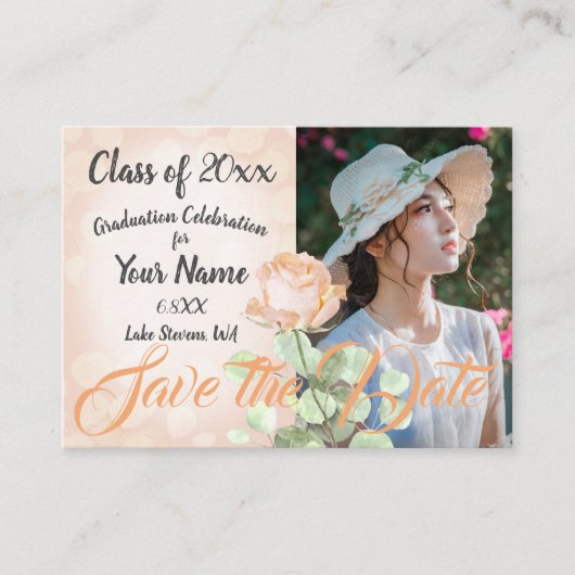 ほこりっぽい桃ヴィンテージ植物卒業 アドバイスカード (正面)