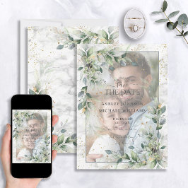 ほこりっぽい植物性の緑の金ゴールド写真は日付を保存 セーブザデート