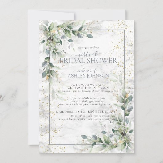 ほこりっぽい植物緑の金ゴールドバーチャルシャワー 招待状 (正面)