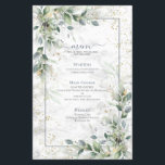 ほこりっぽい植物緑の金ゴールド大理石結婚のメニュー<br><div class="desc">トレンディーのダスティブルーユーカリ植物性と金ゴールドの緑の水の色のデザインを設定する完璧な披露宴を作成フェイクしカスタム、ダスティブルーユーカリ植物性ブーケを搭載。メニューデザインはフェイク金ゴールドの塵、カレラフェイク大理石の背景、手書き文字のタイポグラフィも備えている。一致連絡製品の設計者。著作権エレガント招待状、すべての権利を留保。</div>