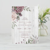 ほこりっぽい素朴バラフローラブーケウッド 招待状 (スタンド正面)