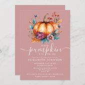 ほこりっぽい素朴バラリトルカボチャ女の子ベビーシャワー 招待状 (正面/裏面)