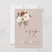 ほこりっぽい素朴ピンクと緑のフローラ結婚式RSVP 出欠カード (正面)