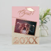 ほこりっぽい素朴ピンクの卒業写真の卒業 箔招待状 (立ち正面)