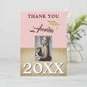 ほこりっぽい素朴ピンクの卒業生2写真卒業 サンキューカード (スタンド正面)