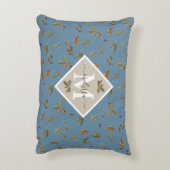 ほこりっぽい素朴ブルー葉ブラウンモノグラムのズ アクセントクッション (裏面(縦))