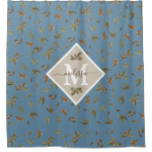 ほこりっぽい素朴ブルー葉ブラウンモノグラムのズ シャワーカーテン (正面)