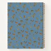 ほこりっぽい素朴ブルー葉ブラウンモノグラムのズ ノートブック (裏面)