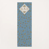 ほこりっぽい素朴ブルー葉ブラウンモノグラムのズ ヨガマット (正面)
