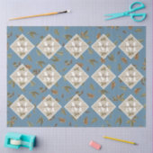 ほこりっぽい素朴ブルー葉ブラウンモノグラムのズ 薄葉紙 (クラフト)