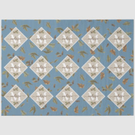 ほこりっぽい素朴ブルー葉ブラウンモノグラムのズ 薄葉紙