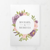ほこりっぽい素朴プラムパープル赤面ピンクフローラ結婚ズ 三つ折り招待状 (カバー)