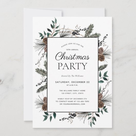 ほこりっぽい素朴冬の水の色のクリスマスパーティー 招待状 (正面)