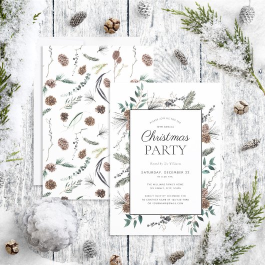 ほこりっぽい素朴冬の水の色のクリスマスパーティー 招待状