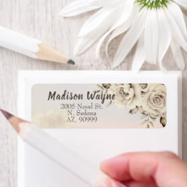 ほこりっぽい素朴白いバラの差出人住所ラベル ラベル