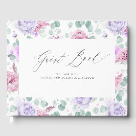 ほこりっぽい紫とピンクのフローラエレガントな結婚式 ゲストブック