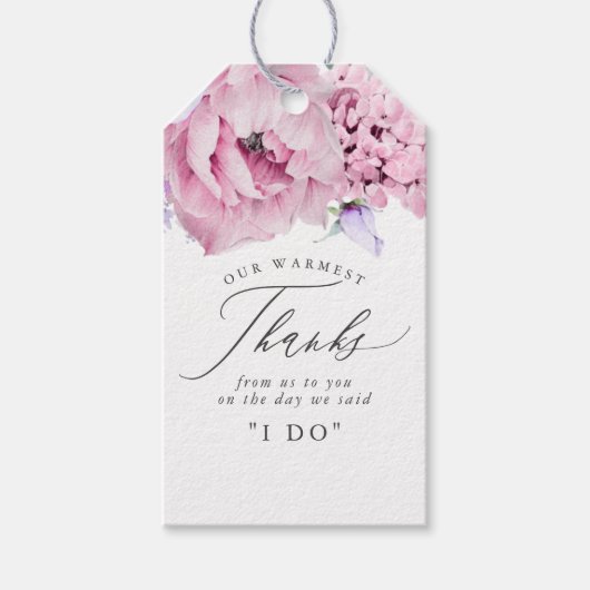 ほこりっぽい紫とピンクの花エレガントありがとう ギフトタグ (正面)