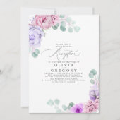 ほこりっぽい紫とピンク結婚の夕べ披露宴 招待状 (正面)
