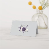 ほこりっぽい紫と白の花グレー プレイスカード (裏面)