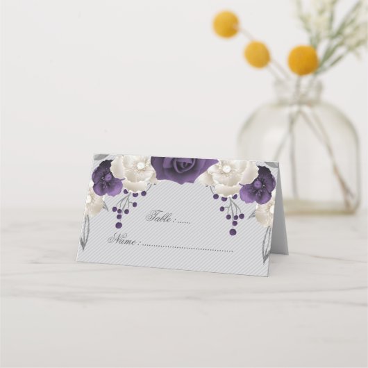 ほこりっぽい紫と白の花 プレイスカード (正面)