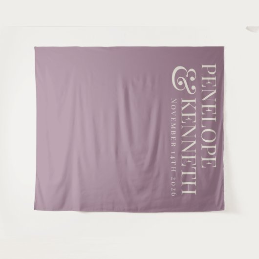 ほこりっぽい紫のエレガントカスタムウェディング背景 タペストリー (正面(横))