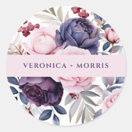 ほこりっぽい紫のバラフローラ水結婚色の ラウンドシール