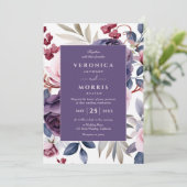 ほこりっぽい紫のバラフローラ水結婚色の 招待状 (スタンド正面)