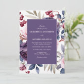 ほこりっぽい紫のバラフローラ水結婚色の 招待状 (スタンド正面)