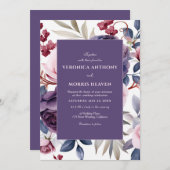 ほこりっぽい紫のバラフローラ水結婚色の 招待状 (正面/裏面)