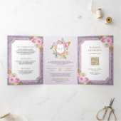 ほこりっぽい紫のピンクのフローラすべて結婚の1つ 三つ折り招待状 (内部)