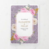 ほこりっぽい紫のピンクのフローラすべて結婚の1つ 三つ折り招待状 (カバー)