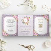 ほこりっぽい紫のピンクのフローラすべて結婚の1つ 三つ折り招待状