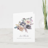 ほこりっぽい紫のフローラの結婚水色の折り畳み サンキューカード (正面)